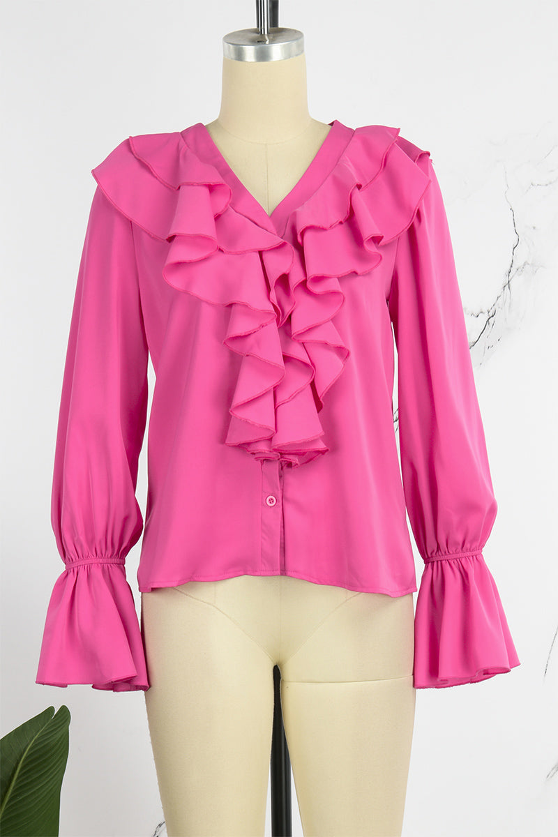 Blusas casuales de cuello en V con parches lisos (5 colores)