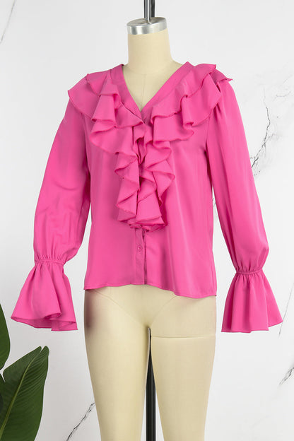 Blusas casuales de cuello en V con parches lisos (5 colores)
