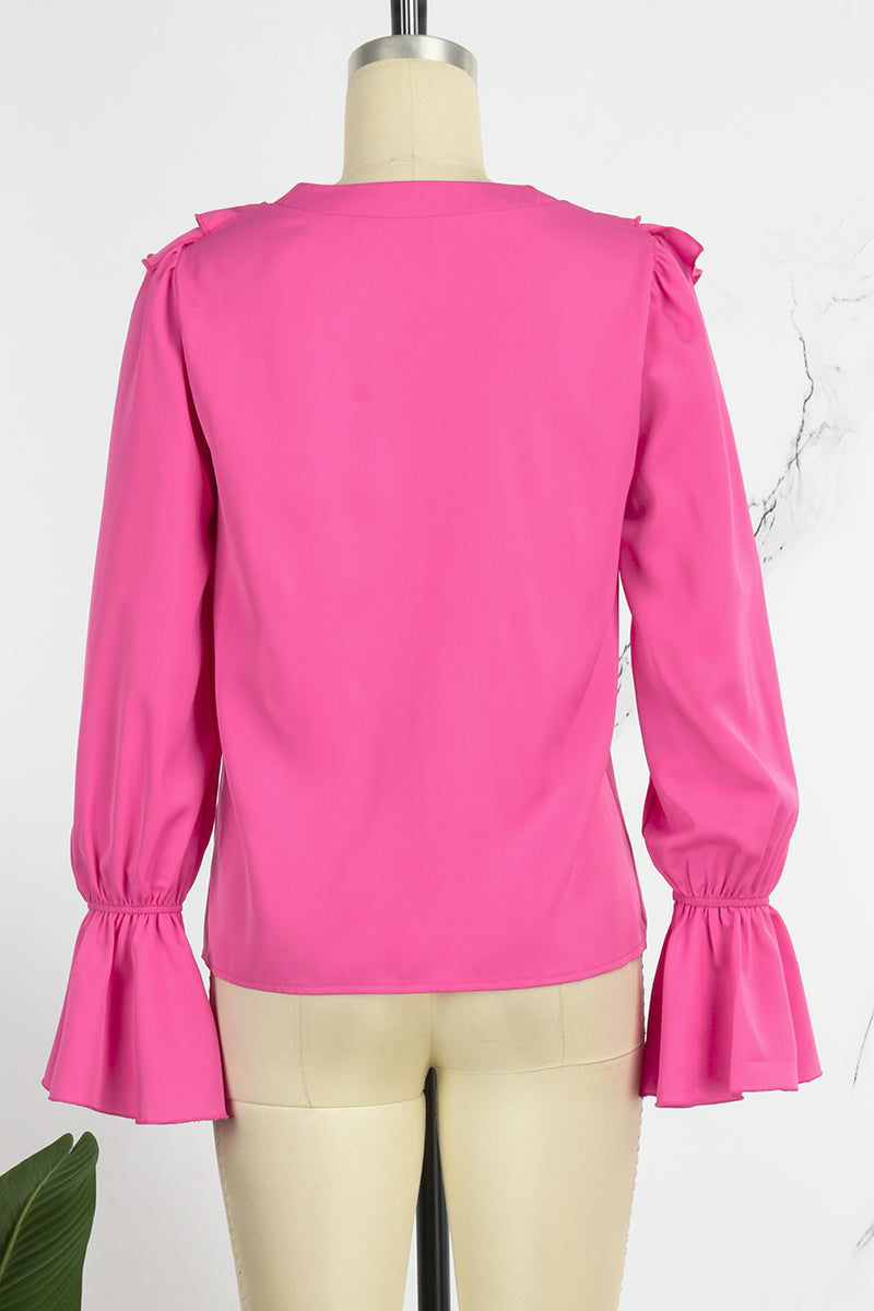 Blusas casuales de cuello en V con parches lisos (5 colores)