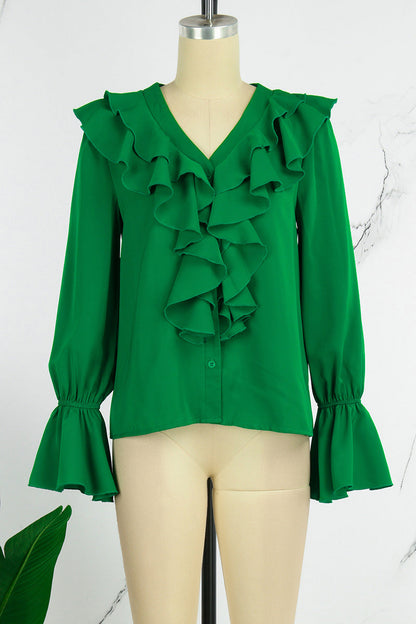 Blusas casuales de cuello en V con parches lisos (5 colores)