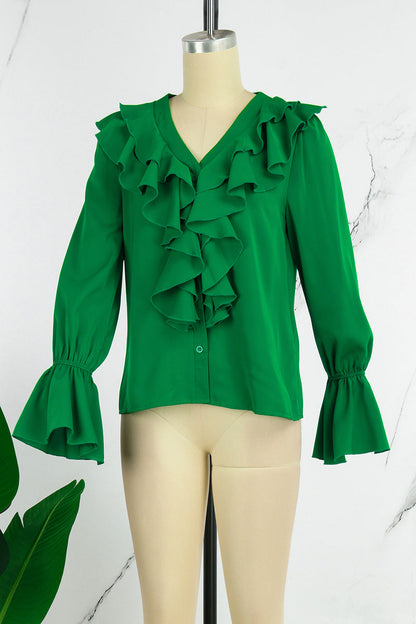 Blusas casuales de cuello en V con parches lisos (5 colores)