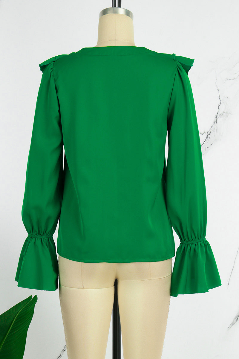 Blusas casuales de cuello en V con parches lisos (5 colores)