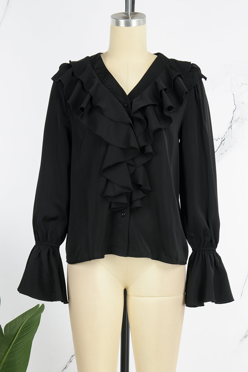 Blusas casuales de cuello en V con parches lisos (5 colores)