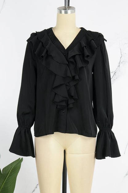 Blusas casuales de cuello en V con parches lisos (5 colores)