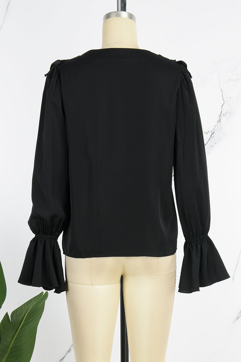 Blusas casuales de cuello en V con parches lisos (5 colores)
