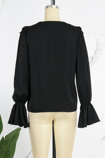 Blusas casuales de cuello en V con parches lisos (5 colores)