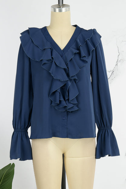 Blusas casuales de cuello en V con parches lisos (5 colores)