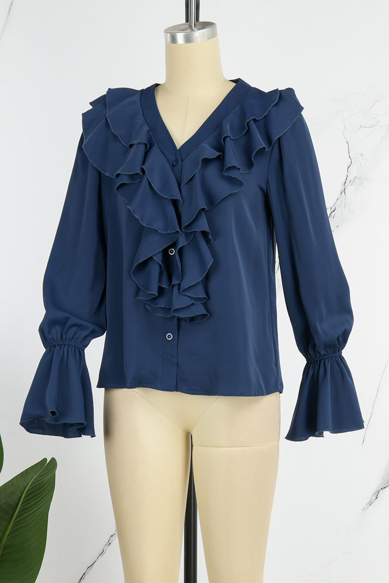 Blusas casuales de cuello en V con parches lisos (5 colores)