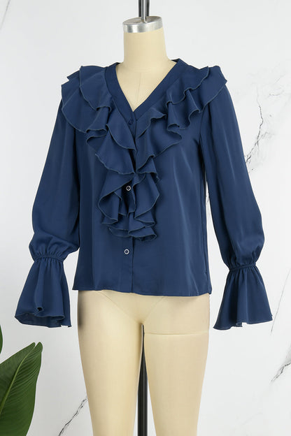 Blusas casuales de cuello en V con parches lisos (5 colores)