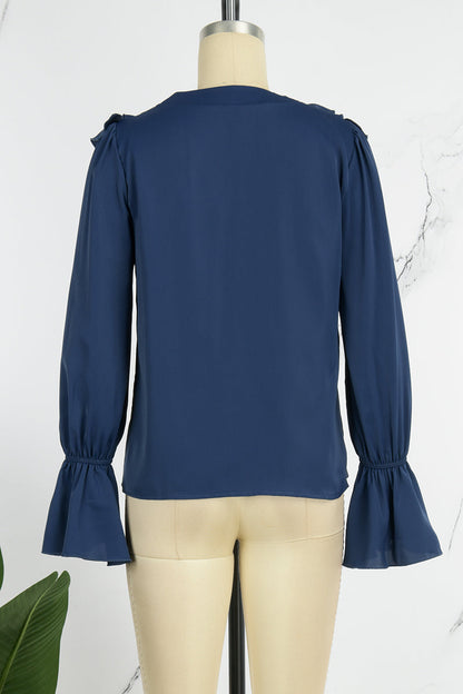 Blusas casuales de cuello en V con parches lisos (5 colores)