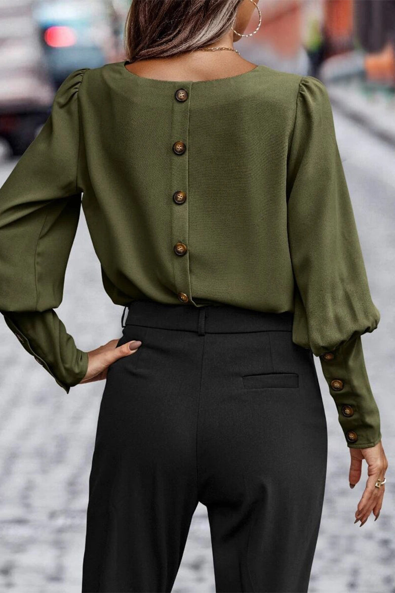 Elegantes blusas de cuello redondo con botones sólidos