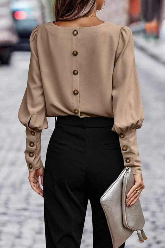 Elegantes blusas de cuello redondo con botones sólidos