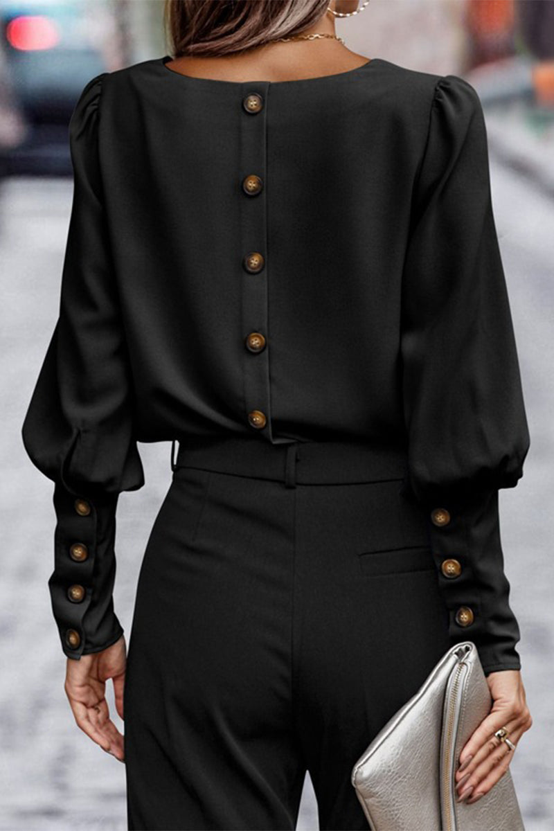 Elegantes blusas de cuello redondo con botones sólidos