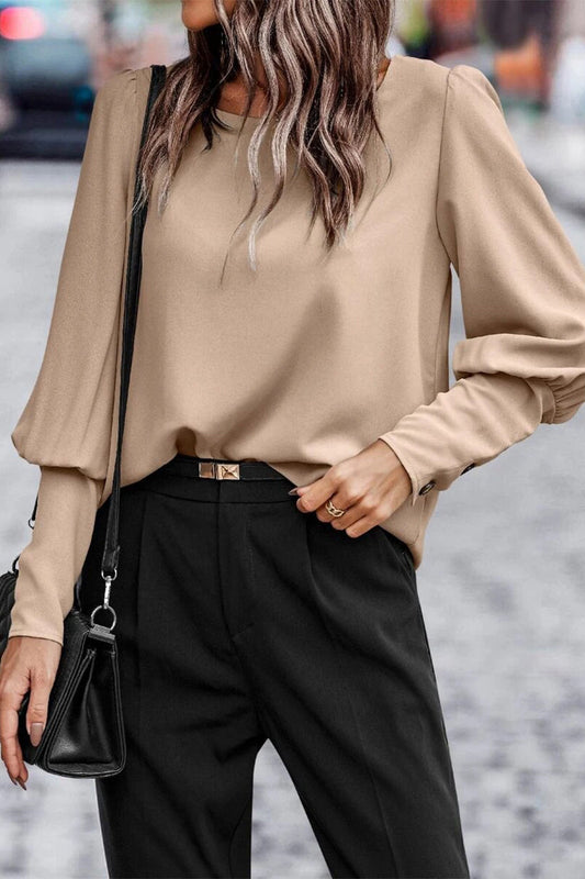 Elegante blusa con cuello redondo y botones lisos (5 colores)