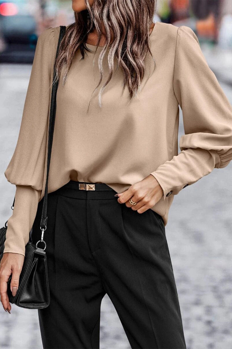 Elegantes blusas de cuello redondo con botones sólidos