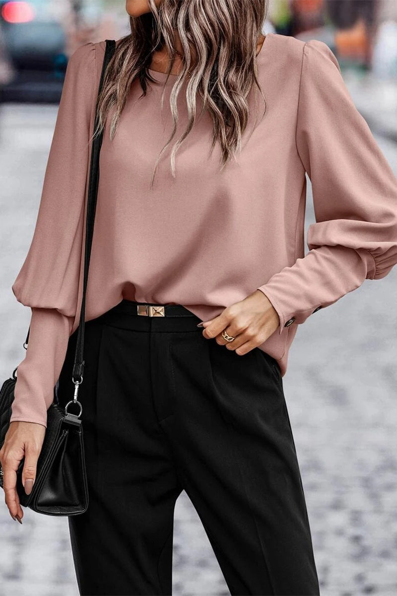 Elegantes blusas de cuello redondo con botones sólidos