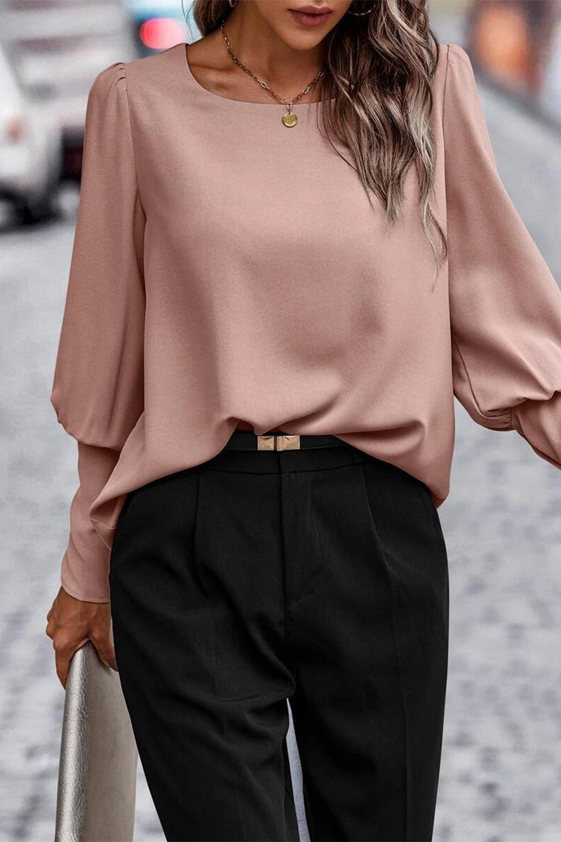 Elegantes blusas de cuello redondo con botones sólidos