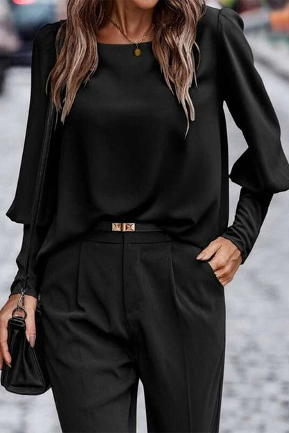 Elegantes blusas de cuello redondo con botones sólidos