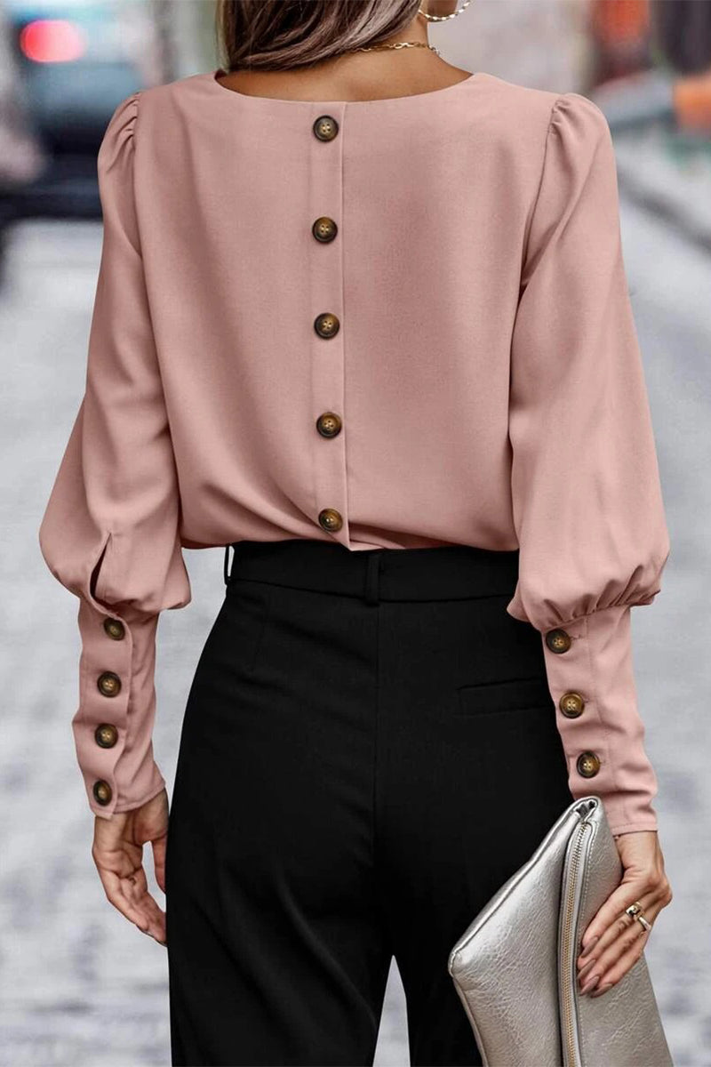 Elegantes blusas de cuello redondo con botones sólidos