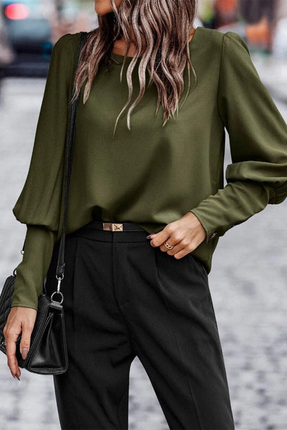 Elegantes blusas de cuello redondo con botones sólidos