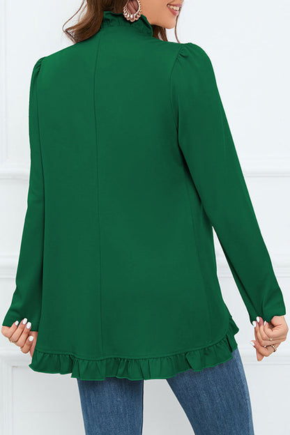 Elegante prenda exterior con cuello de hoja de loto, volante y hebilla sólida