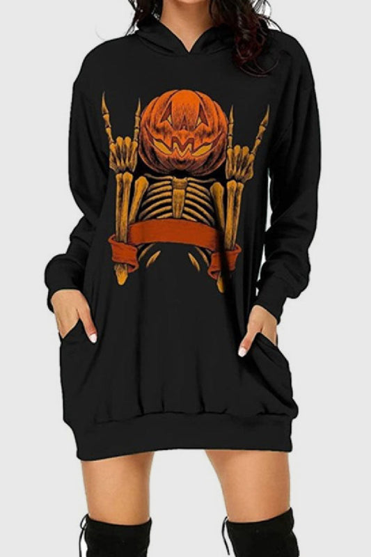 Vestidos casuales de manga larga con cuello y capucha básicos y estampados