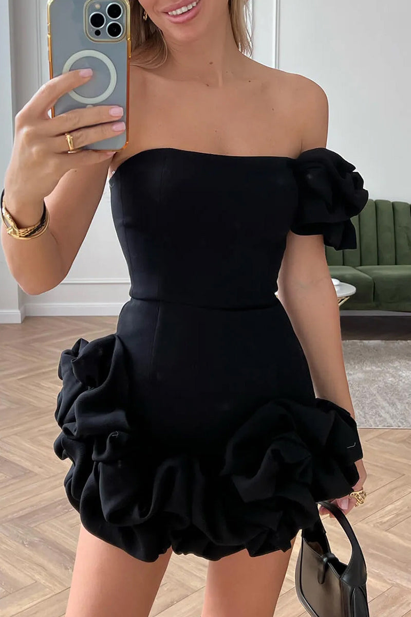 Vestidos asimétricos de un solo hombro con pliegues sólidos y sexys