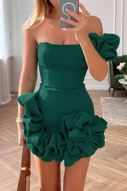 Vestidos asimétricos de un solo hombro con pliegues sólidos y sexys