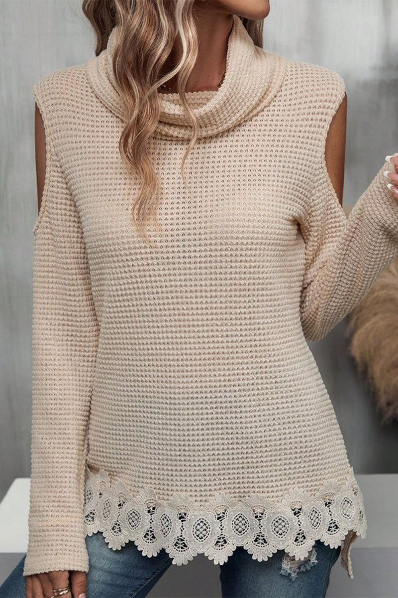 Elegantes blusas de cuello alto con encaje sólido