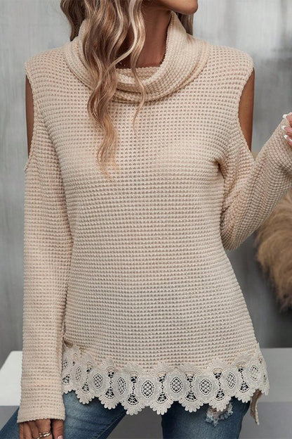 Elegantes blusas de cuello alto con encaje sólido