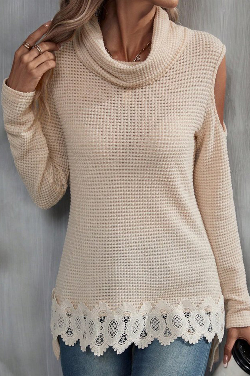 Elegantes blusas de cuello alto con encaje sólido