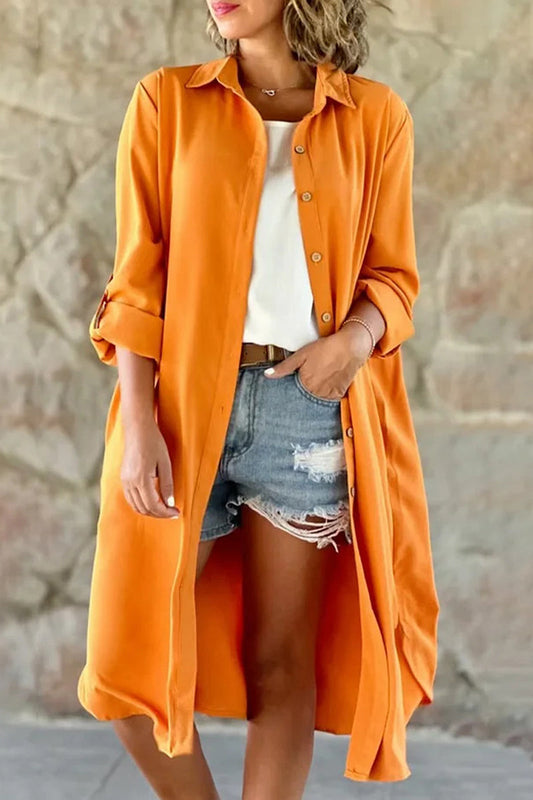 Tops casuales con cuello vuelto y botones lisos