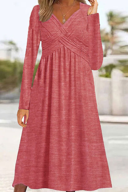 Vestidos casuales de manga larga con cuello en V y patchwork liso