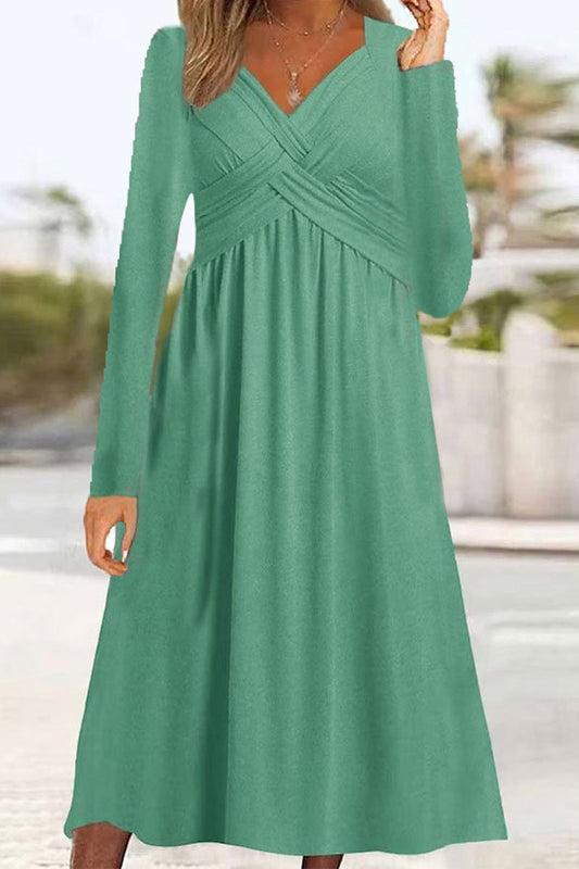 Vestidos casuales de manga larga con cuello en V y patchwork liso