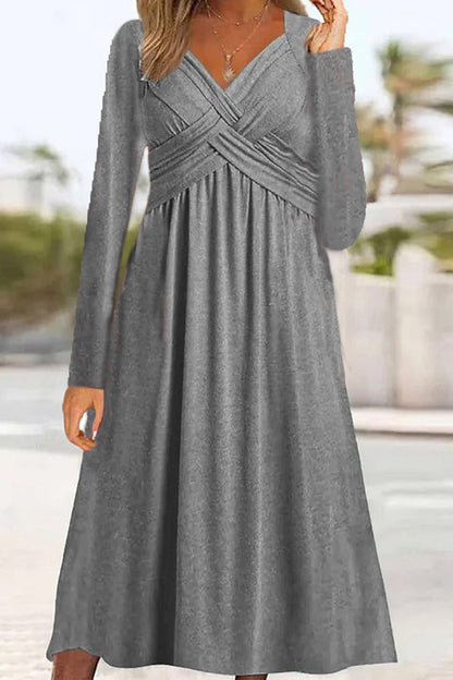 Vestidos casuales de manga larga con cuello en V y patchwork liso
