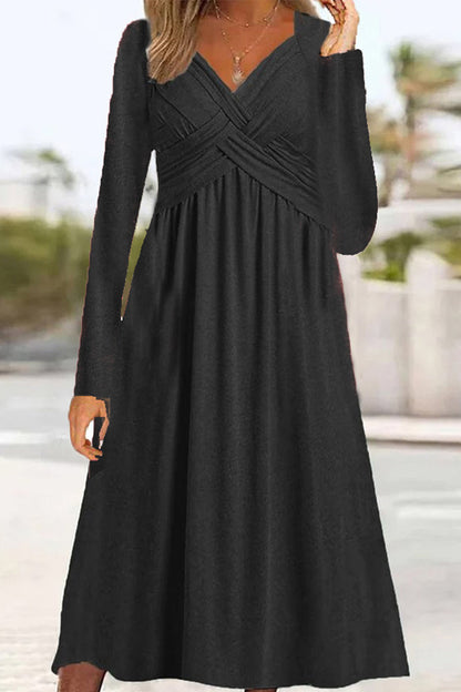 Vestidos casuales de manga larga con cuello en V y patchwork liso