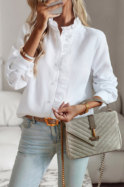 Tops con cuello de hoja de loto y patchwork sólido de estilo británico