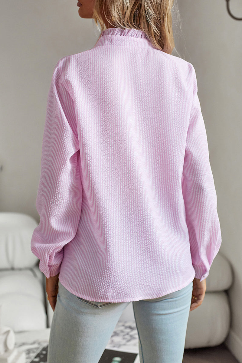 Tops con cuello de hoja de loto y patchwork sólido de estilo británico
