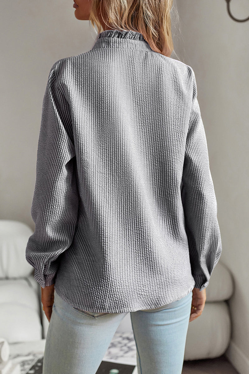 Tops con cuello de hoja de loto y patchwork sólido de estilo británico