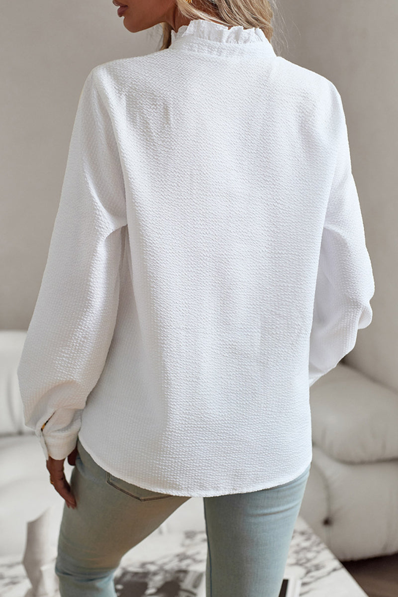 Tops con cuello de hoja de loto y patchwork sólido de estilo británico