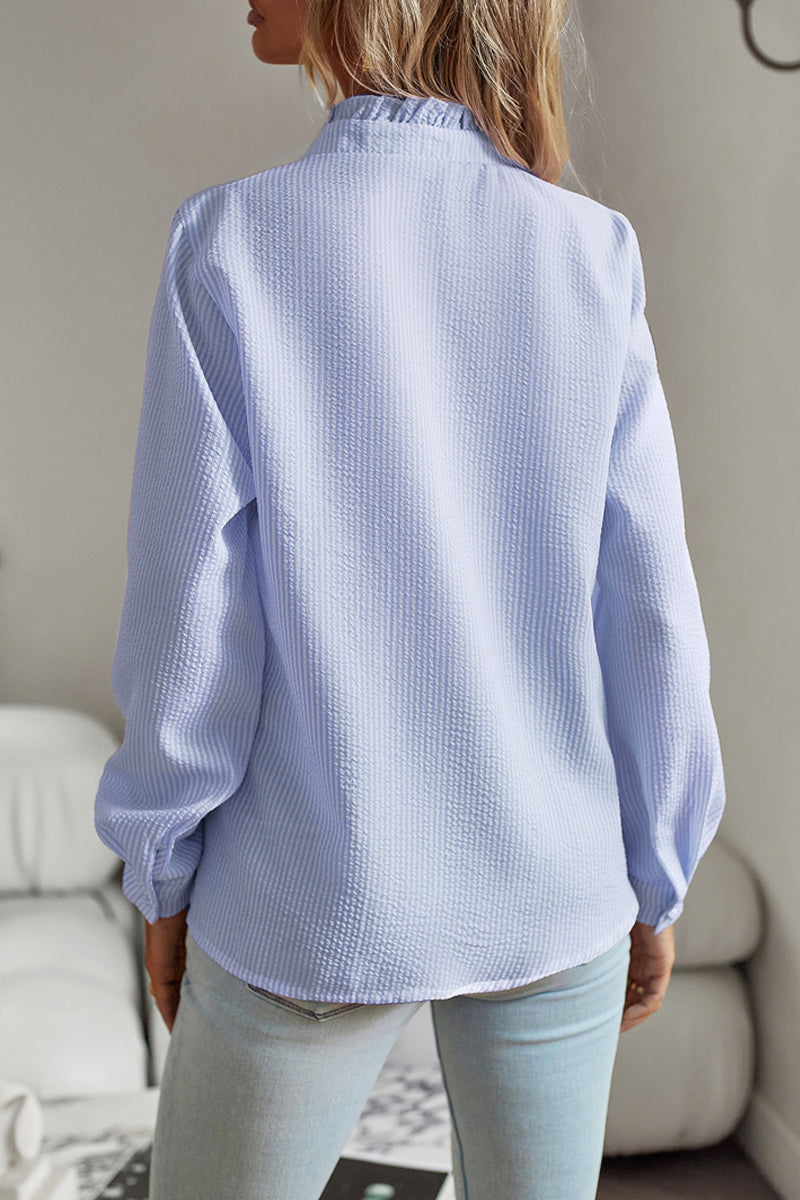 Tops con cuello de hoja de loto y patchwork sólido de estilo británico