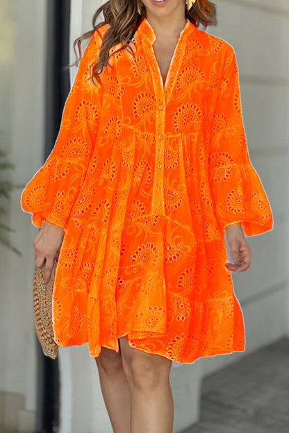Elegante vestido de encaje liso con escote en V ahuecado (5 colores)