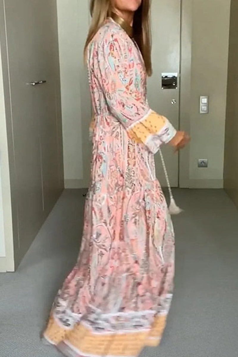 Vestidos bohemios elegantes con cuello en V y patchwork floral