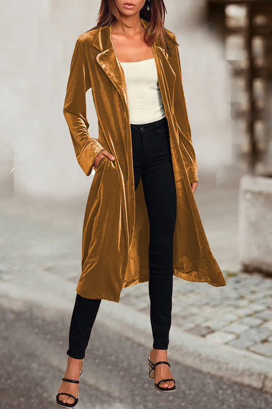 Prenda exterior elegante de estilo británico con cuello vuelto y bolsillos sólidos