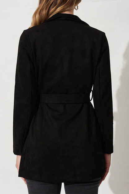 Prenda exterior elegante de cuello vuelto con parches sólidos de estilo británico