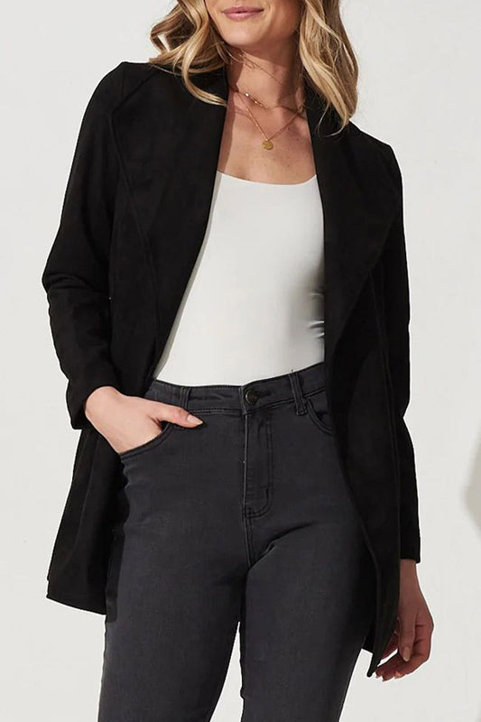 Prenda exterior elegante de cuello vuelto con parches sólidos de estilo británico