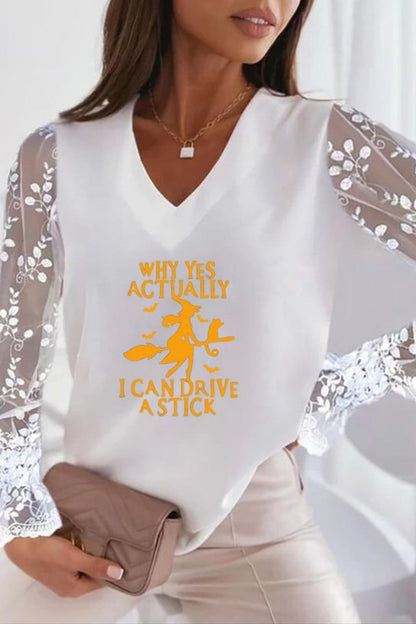 Tops casuales con cuello en V y patchwork con estampado