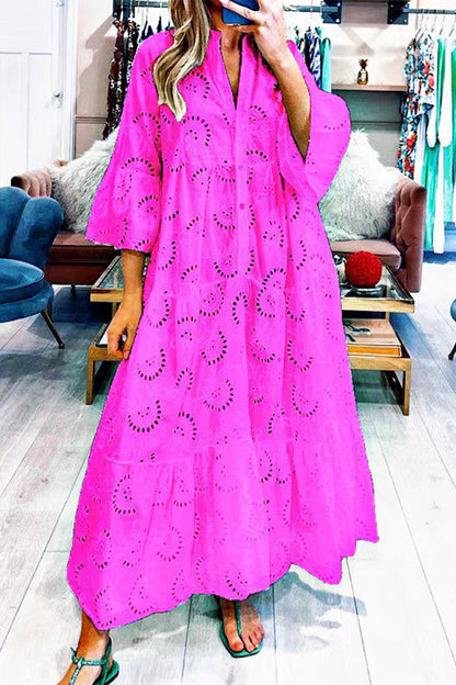 Vestidos casuales de corte A con escote en V, lisos y ahuecados (8 colores)