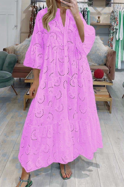 Vestidos casuales de corte A con escote en V, lisos y ahuecados (8 colores)