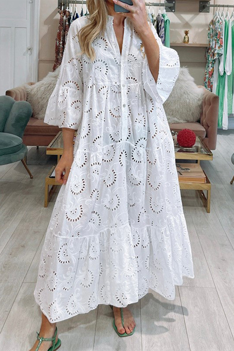 Vestidos casuales de corte A con escote en V, lisos y ahuecados (8 colores)